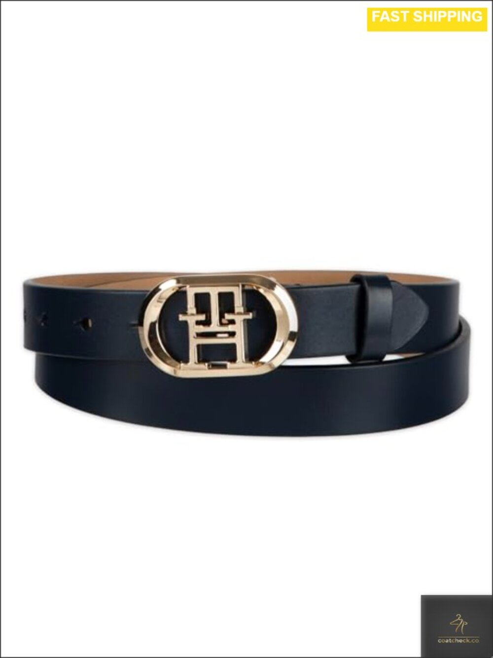 1 Inch Skinny Belt with TH Monogram Plaque Buckle Dress Belt